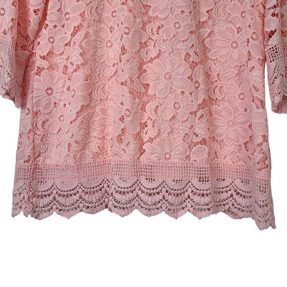 Investment Womens Size Large Floral Crochet Lace Overlay Peach Blouse 3/4 Sleeve - Picture 3 of 11